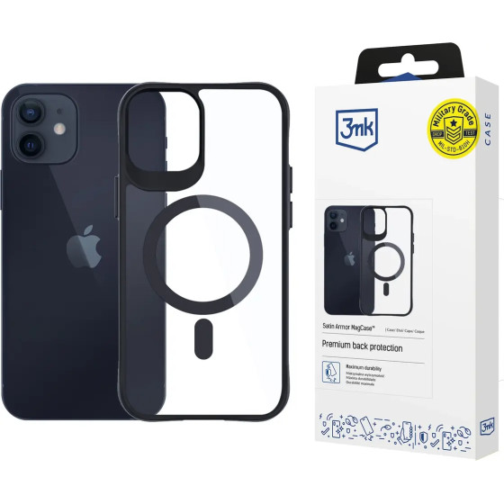 3mk Protection 3mk Satin Armor MagCase with MagSafe for iPhone 12 / 12 Pro - Clear with Black Frame - (156071-0)
