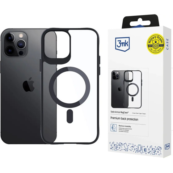 3mk Protection 3mk Satin Armor MagCase with MagSafe for iPhone 12 Pro Max - Clear with Black Frame - (156072-0)