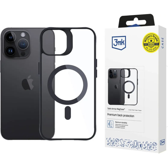 3mk Protection 3mk Satin Armor MagCase with MagSafe for iPhone 14 Pro - Clear with Black Frame - (156077-0)