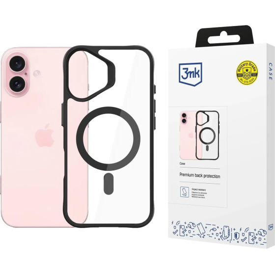 3mk Protection 3mk Satin Armor MagCase with MagSafe for iPhone 16 - Clear with Black Frame - (W-3SAMaCa-AiP16-0)