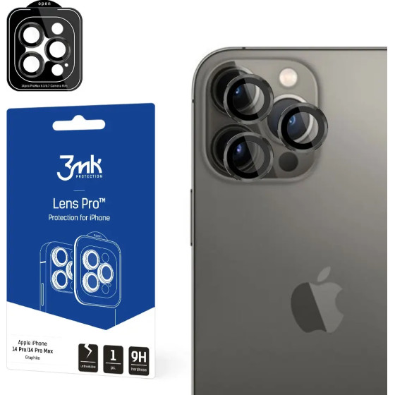 3mk Protection Camera Glass for iPhone 14 Pro Max / 14 Pro 9H for 3mk Lens Protection Pro Series Lens - Gray - (144857-0)