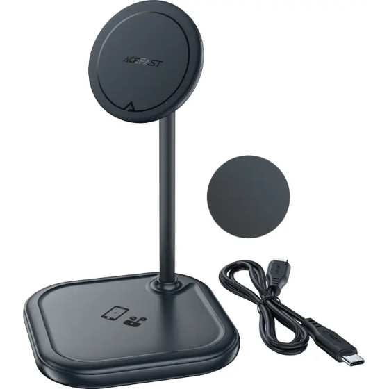 Acefast 15W Qi Wireless Charger for iPhone (with MagSafe) and Apple AirPods Stand Holder Magnetic Holder Gray (E6 gray) - (E6 grey)
