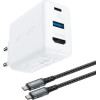 Acefast 2in1 charger GaN 65W USB Type C / USB, adapter adapter HDMI 4K @ 60Hz (set with cable) white - (A17 white)