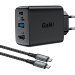 Acefast 2in1 charger GaN 65W USB Type C / USB, adapter HDMI adapter 4K 60Hz (set with cable) black - (A17 black)