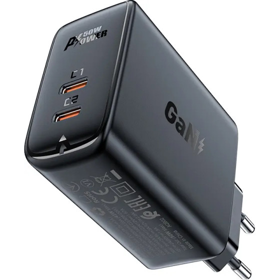 Acefast A29 PD50W GaN (USB-C + USB-C) dual port charger black - (A29 black)