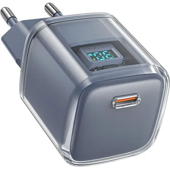 Acefast A53 PD 30W GaN USB-C charger with display - gray - (A53-gray)