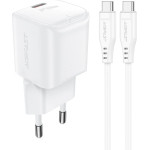 Acefast A73 Mini PD 20W GaN wall charger + USB-C cable - white - (A73_W)