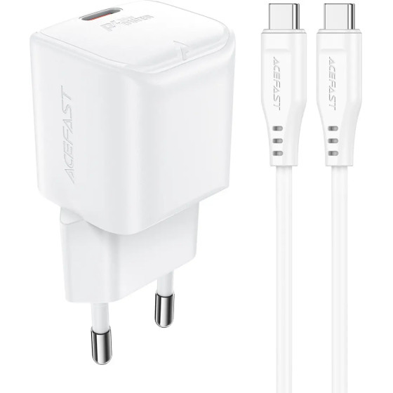 Acefast A77 Mini PD 30W GaN wall charger + USB-C cable - white - (A77_W)