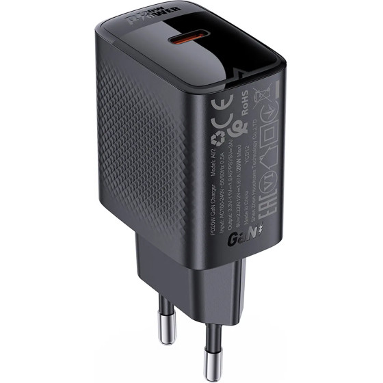 Acefast A82 Charger Network GaN USB-C PD 20W - Black - (A82_B)