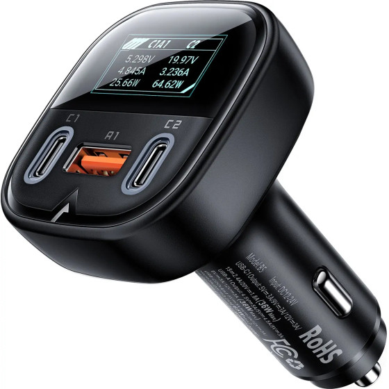 Acefast car charger 101W 2x USB Type C / USB, PPS, Power Delivery, Quick Charge 4.0, AFC, FCP black (B5) - (B5 black)