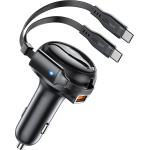 Acefast car charger 53W USB-A / 2 USB-C retractable cables - black - (B13)