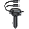 Acefast car charger 53W USB-A / 2 USB-C retractable cables - black - (B13)
