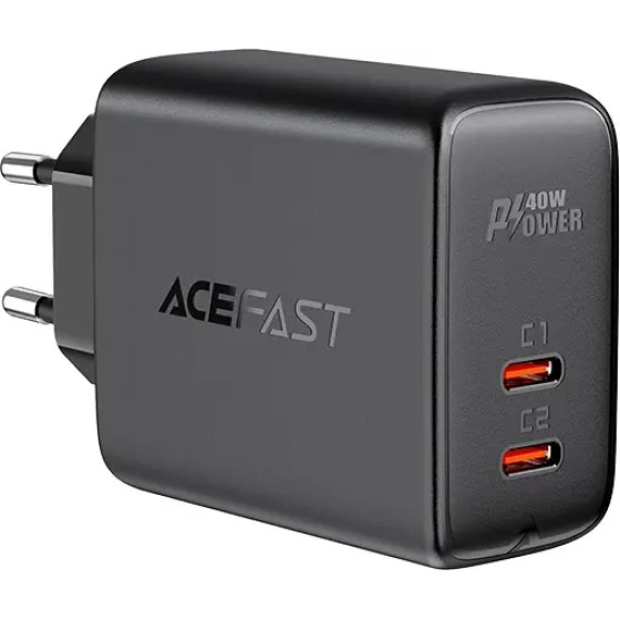Acefast charger 2x USB Type C 40W, PPS, PD, QC 3.0, AFC, FCP black - (A9 black)