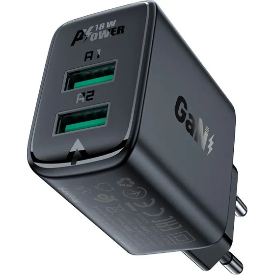 Acefast charger 2x USB 18W QC 3.0, AFC, FCP black - (A33 black)