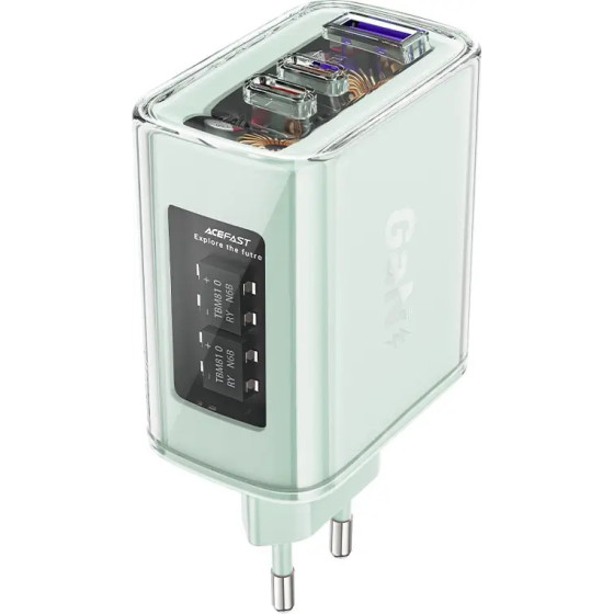 Acefast charger GaN 65W 3 ports (1xUSB, 2xUSB C) green (A45) - (A45-mist)