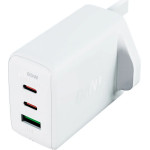 Acefast charger GaN 65W 3 ports (1xUSB, 2xUSB C PD) UK plug white (A44) - (A44-white)