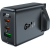 Acefast charger GaN 65W 3 ports (1xUSB, 2xUSB C PD) UK plug black (A44) - (A44-black)