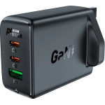 Acefast charger GaN 65W 3 ports (1xUSB, 2xUSB C PD) UK plug black (A44) - (A44-black)