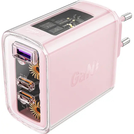 Acefast charger GaN 65W 3 ports (1xUSB, 2xUSB C) pink (A45) - (A45-cherry)