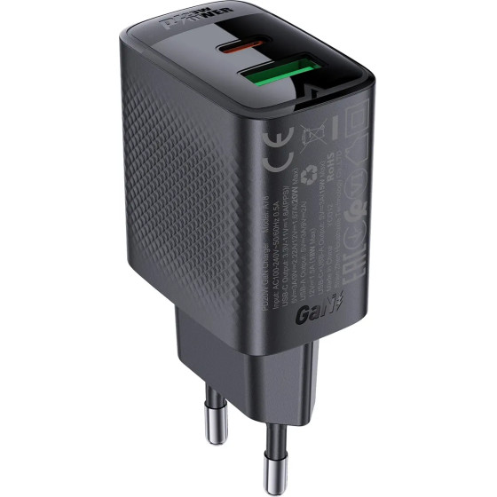 Acefast Charger Network GaN USB-A / USB-C PD 20W - Black - (A78)