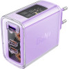 Acefast charger GaN 65W 3 ports (1xUSB, 2xUSB C) purple (A45) - (A45-purple)