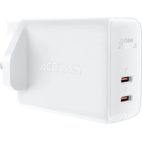 Acefast GaN charger (UK plug) 2x USB Type C 50W, Power Delivery, PPS, Q3 3.0, AFC, FCP (A32 UK) - (A32 white)