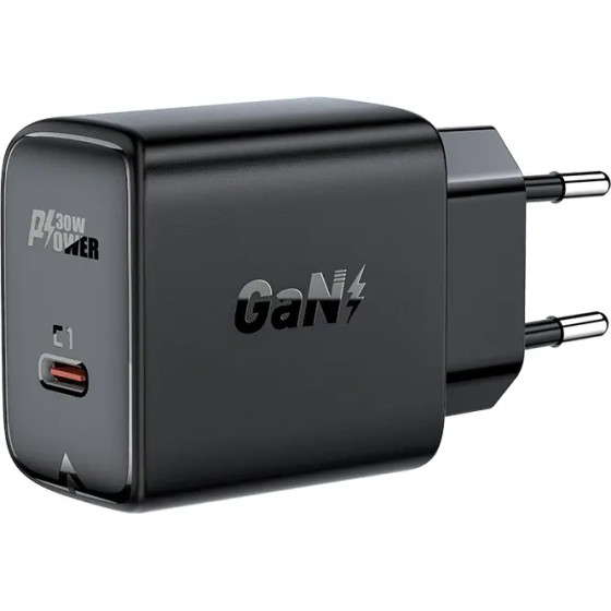 Acefast GaN USB Type-C 30W charger, PD, QC 3.0, AFC, FCP black - (A21 black)