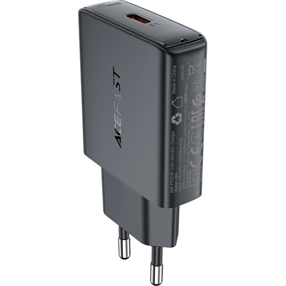 Acefast PD 20W GaN USB-C Ultra Slim Wall Charger - Black - (A65)