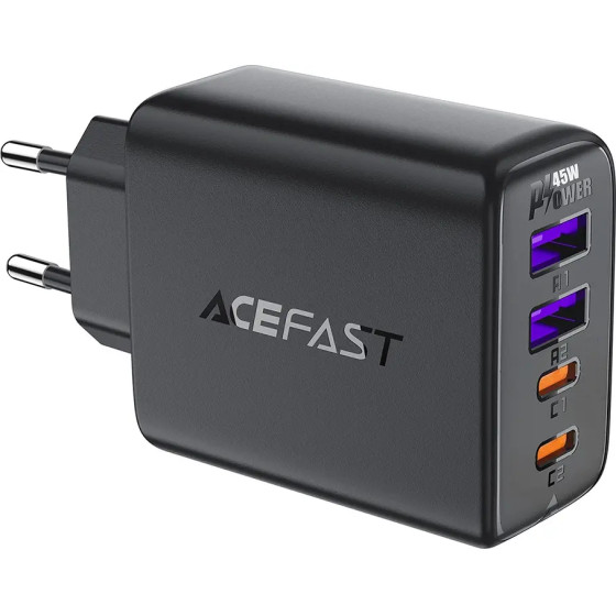 Acefast PD 45W GaN charger 2 x USB-C + 2 x USB-A with 4 ports - black - (A61)
