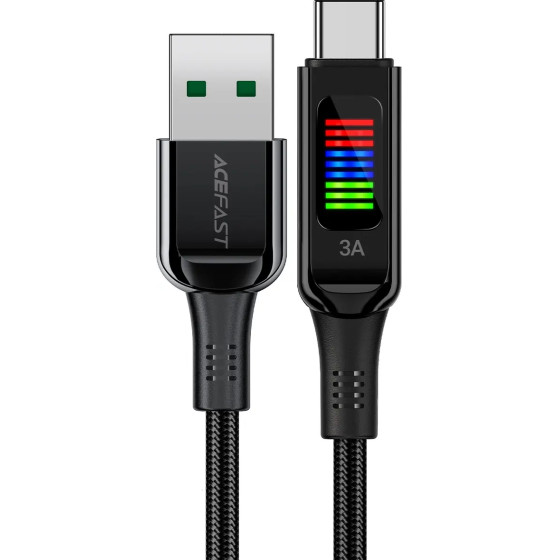 Acefast USB-A USB-C 60W 1.2m cable with display - black - (C7-04)