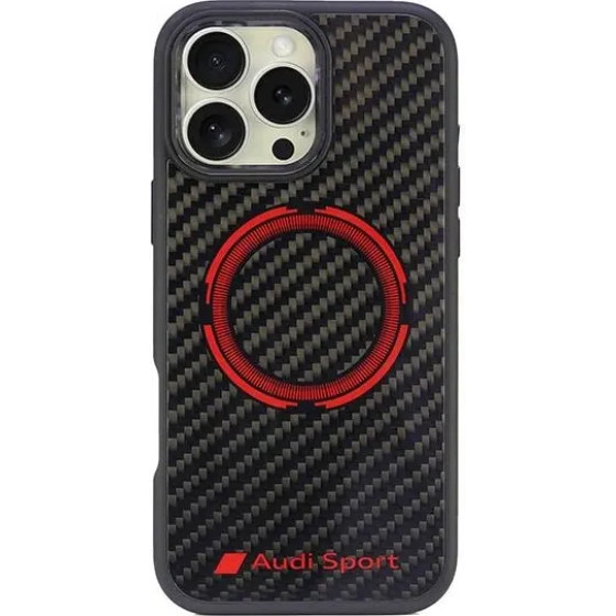 Audi Carbon Fiber Sport Red Circle MagSafe Case for iPhone 16 Pro Max 6.9 - Black - (AUDI000198-0)