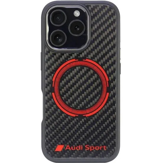 Audi Carbon Fiber Sport Red Circle MagSafe Case for iPhone 16 Pro 6.3 - Black - (AUDI000197-0)