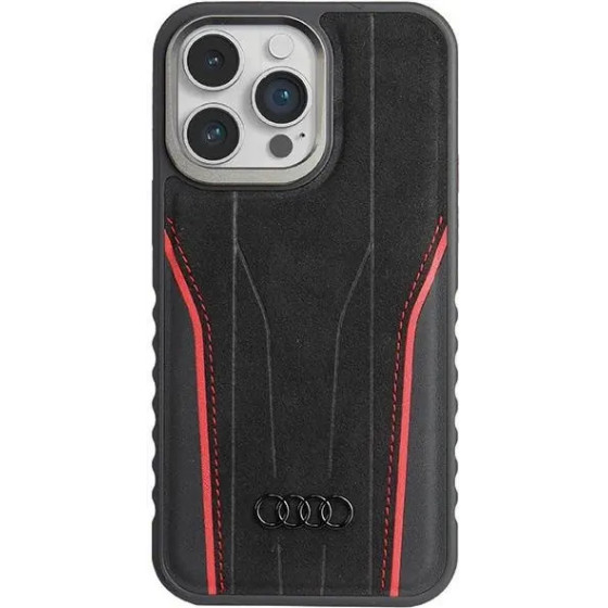 Audi Genuine Leather case with MagSafe for iPhone 14 Pro Max - black and red - (AUDI000129-0)