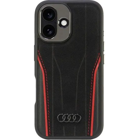 Audi Genuine Leather MagSafe iPhone 16 6.1 black-red hardcase AU-TPUPCMIP16-R8/D3-RD - (AUDI000188-0)