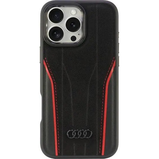 Audi Genuine Leather MagSafe iPhone 16 Pro Max 6.9 black-red hardcase AU-TPUPCMIP16PM-R8/D3-RD - (AUDI000190-0)