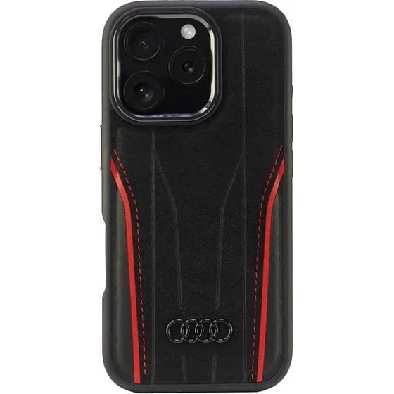Audi Genuine Leather MagSafe iPhone 16 Pro 6.3 black-red hardcase AU-TPUPCMIP16P-R8/D3-RD - (AUDI000189-0)