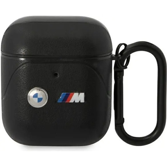 BMW BMA222PVTK AirPods 1/2 cover black/black Leather Curved Line - (BMW000616-0)