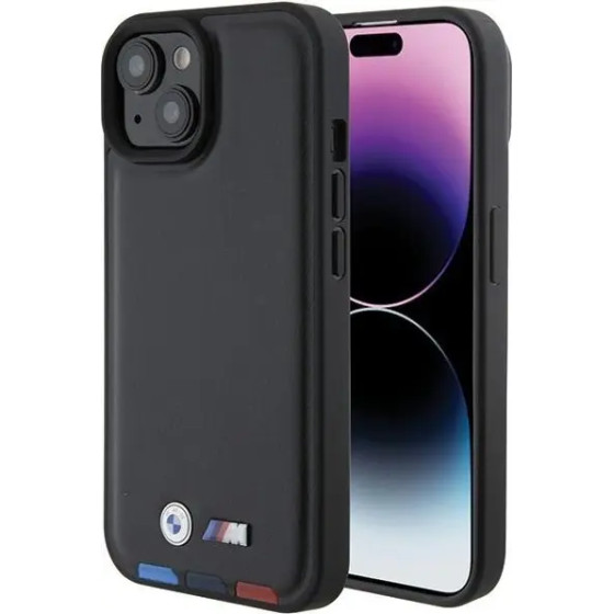 BMW BMHCP15S22PTDK iPhone 15 6.1 black/black Leather Stamp Tricolor - (BMW000685-0)