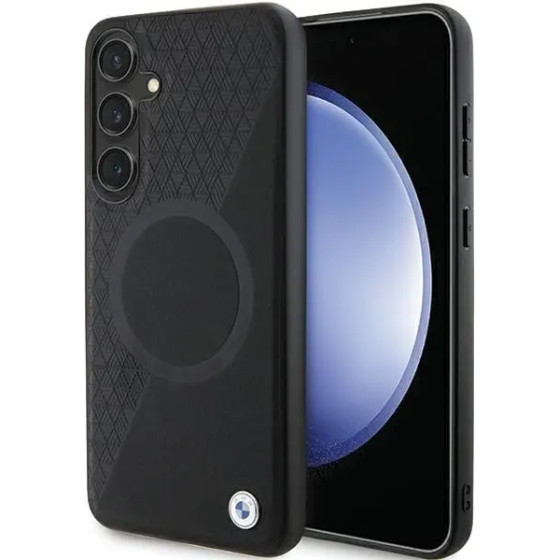 BMW BMHMS24M23RTPK S24+ S926 black/black hardcase Signature Leather Half Textured & Circle MagSafe - (BMW000770-0)