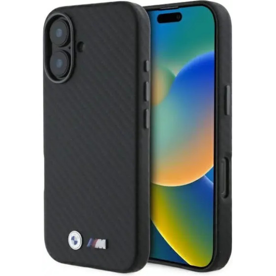 BMW Carbon Wrapped Metal iPhone 16 Case - Black - (BMW000937-0)