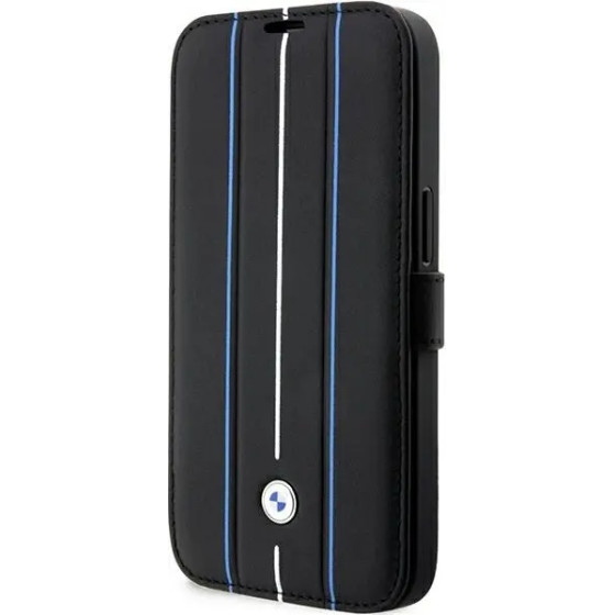 BMW Case BMBKP14X22RVSK iPhone 14 Pro Max 6.7 black/black bookcase Leather Stamp Blue Lines - (BMW000540-0)