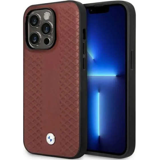 BMW Case BMHCP14L22RFGR iPhone 14 Pro 6.1 Burgundy/burgundy Leather Diamond Pattern - (BMW000545-0)