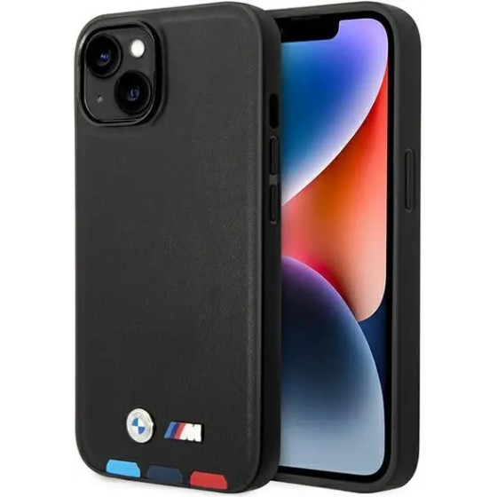 BMW Case BMHCP14M22PTDK iPhone 14 Plus 6.7 black / black Leather Stamp Tricolor - (BMW000490-0)