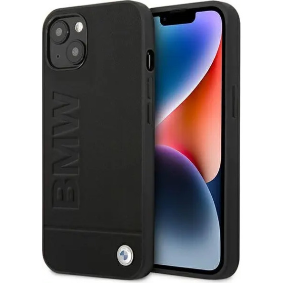 BMW Case BMHCP14MSLLBK iPhone 14 Plus 6.7 black / black Leather Stamp - (BMW000498-0)