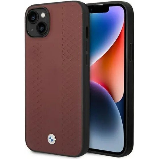 BMW Case BMHCP14S22RFGR iPhone 14 6.1 Burgundy/burgundy Leather Diamond Pattern - (BMW000544-0)