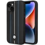 BMW Case BMHCP14S22RVSK iPhone 14 6.1'' black/black hardcase Leather Stamp Blue Lines - (BMW000649-0)
