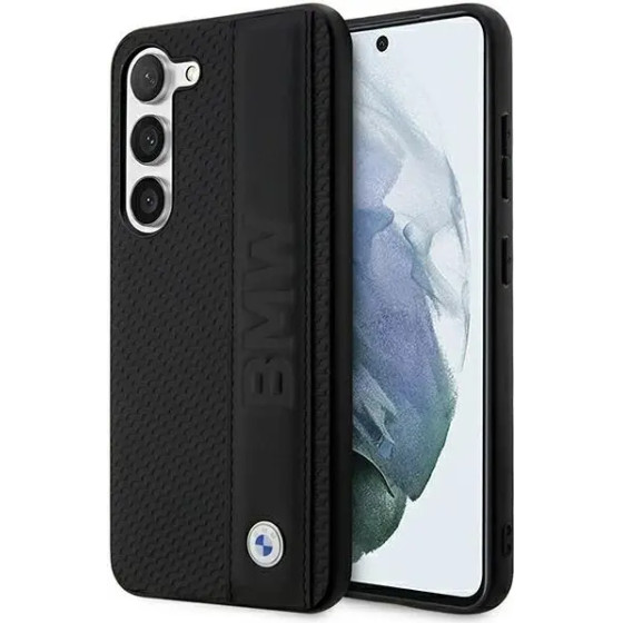 BMW Case BMHCS23M22RDPK S23+ S916 black/black hardcase Leather Textured & Stripe - (BMW000531-0)