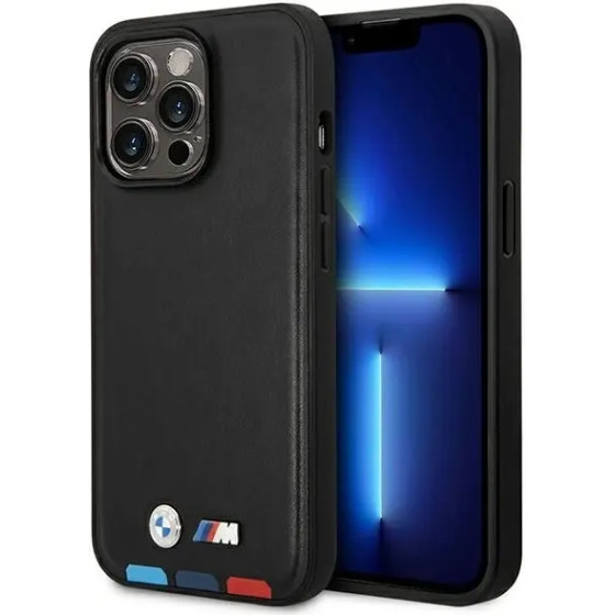 BMW Case BMHMP14L22PTDK iPhone 14 Pro 6.1 black / black Leather Stamp Tricolor Magsafe - (BMW000487-0)