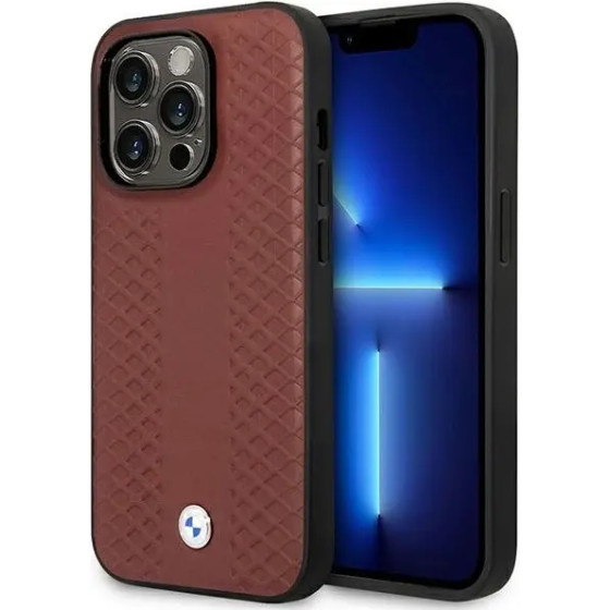 BMW Case BMHMP14L22RFGR iPhone 14 Pro 6.1 Burgundy/burgundy Leather Diamond Pattern MagSafe - (BMW000579-0)