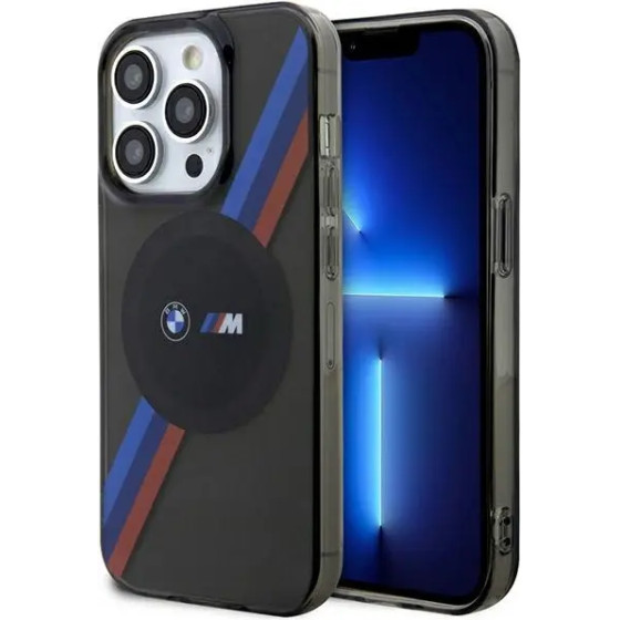 BMW Case BMHMP14LHDTK iPhone 14 Pro 6.1 grey/grey Tricolor Stripes MagSafe - (BMW000606-0)